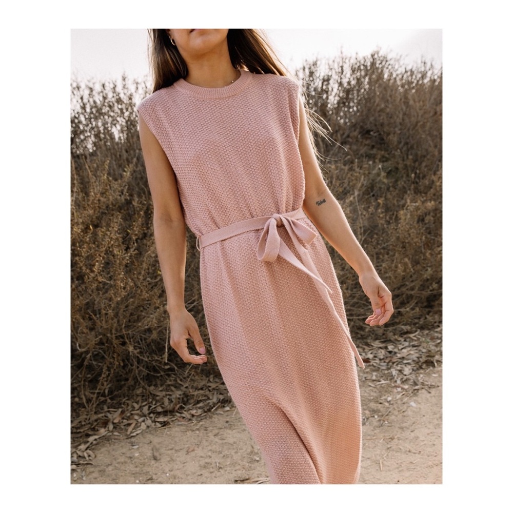 CALLAHAN KNITWEAR Belted Pink Knit Midi Dress